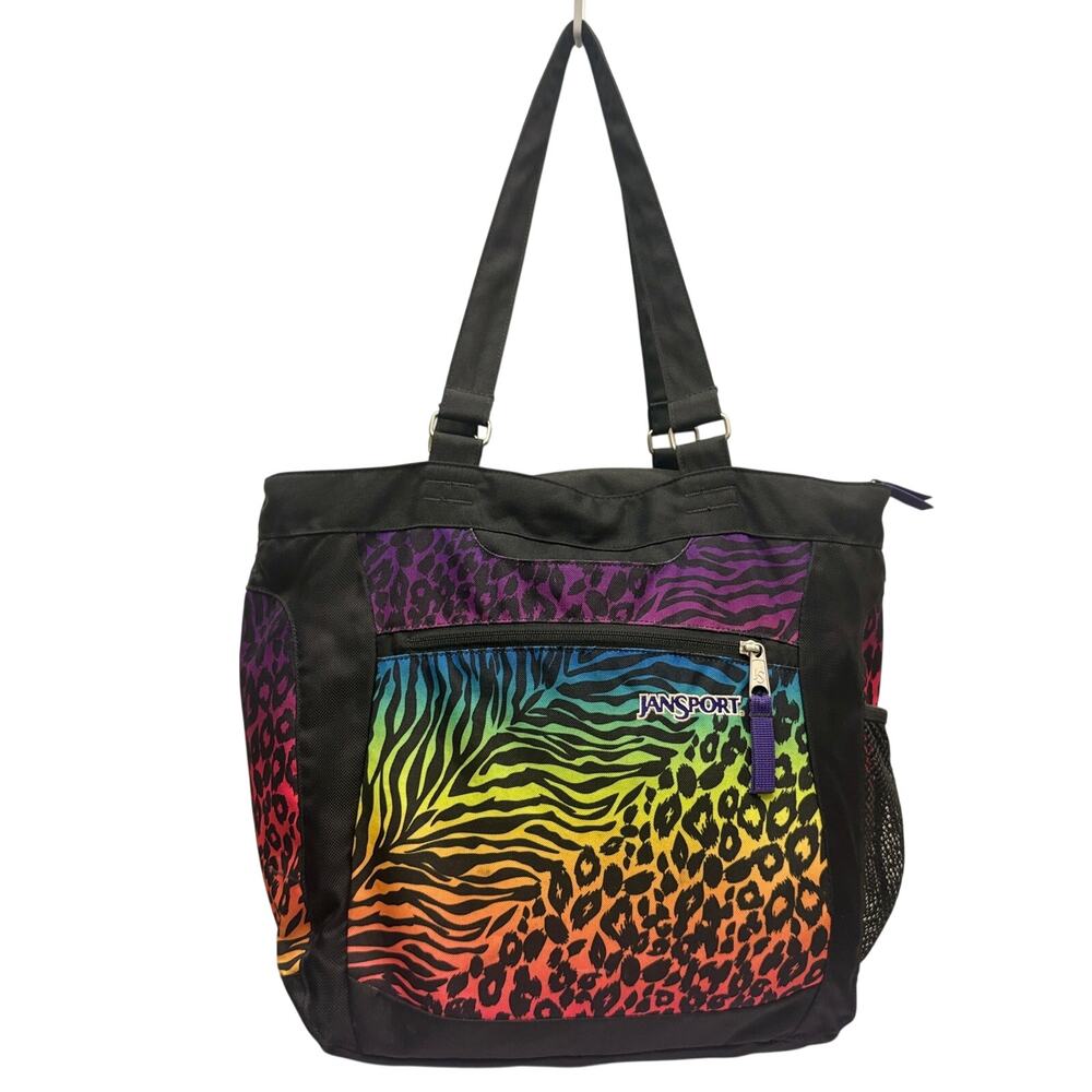 JanSport Rainbow Animal Print Laptop Tote Leopard Zebra Y2K Shoulder Bag